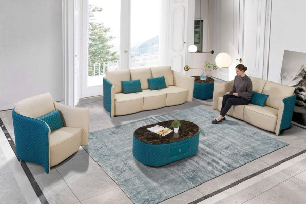 Sofá de tres plazas estilo italiano Sofá moderno de 3 plazas Sofá de cuero de estilo italiano