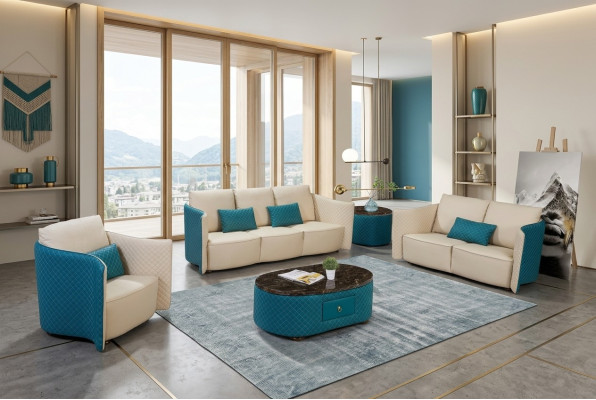 Sofá de tres plazas estilo italiano Sofá moderno de 3 plazas Sofá de cuero de estilo italiano
