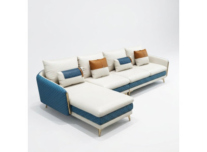 Sofá esquinero en forma de L moderno Sofá de cuero Sofá decorativo Sofá con cojines Conjunto de sala de estar