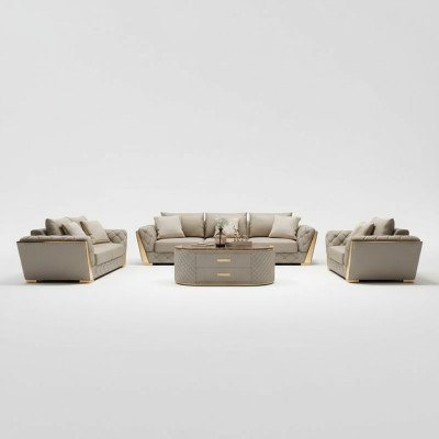 Sofá de cuero Juego completo de sofá 3+2+1 Asiento conjunto completo de cojines conjuntos de tapicería