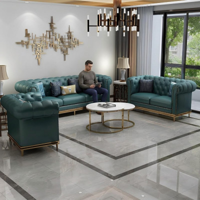 Conjunto de sofás Chesterfield, tapizados, juego de 2 piezas. Set de 3 plazas + 2 plazas. Nuevo sofá.