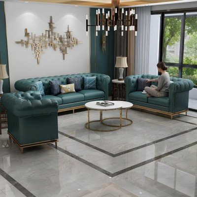 Chesterfield Conjunto de sofás Sofá con capitoné Sofá 6 piezas Conjunto de sala de estar Mesas
