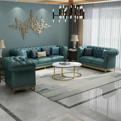 Chesterfield Conjunto de sofás Sofá con capitoné Sofá 6 piezas Conjunto de sala de estar Mesas