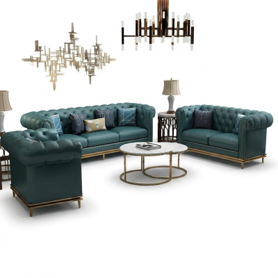 Chesterfield Conjunto de sofás Sofá con capitoné Sofá 6 piezas Conjunto de sala de estar Mesas