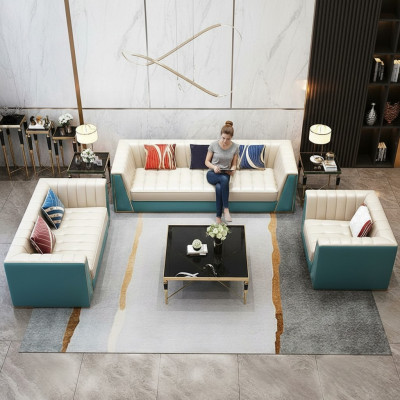 Sofá de cuero Sofá Sofá Sofá 3 plazas Mesa de centro 2 mesas auxiliares 6 piezas. Nuevo