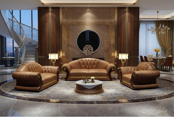 Sofá Chesterfield Sofá de cojín 3 plazas Decoración de cojines de cuero nuevo