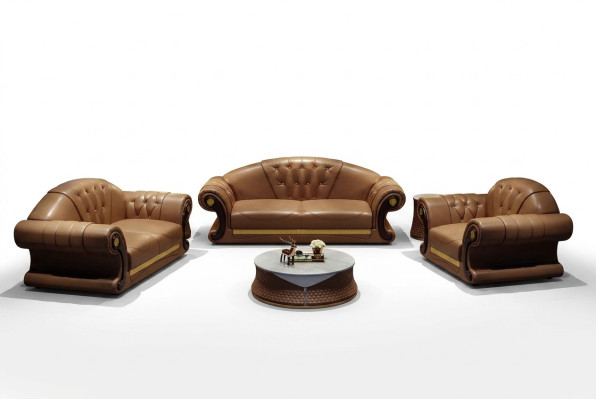 Sofá Chesterfield Sofá de cojín 3 plazas Decoración de cojines de cuero nuevo