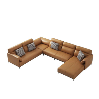 Sofá de esquina para sala de estar, diseño de sofá de esquina, muebles de cuero tapizados.