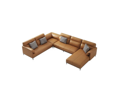 Sofá de esquina para sala de estar, diseño de sofá de esquina, muebles de cuero tapizados.