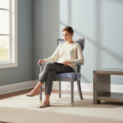 Silla de diseño de lujo estilo italiano real, mueble de una sola plaza de madera con respaldo.