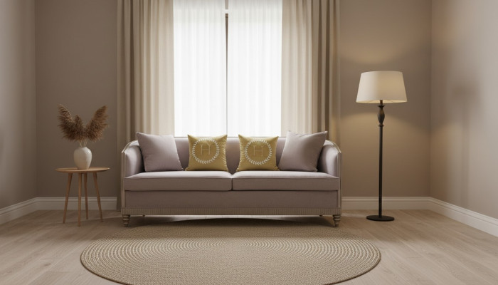 Muebles de estilo italiano sofá de tres plazas sofá tapizado de tela de madera