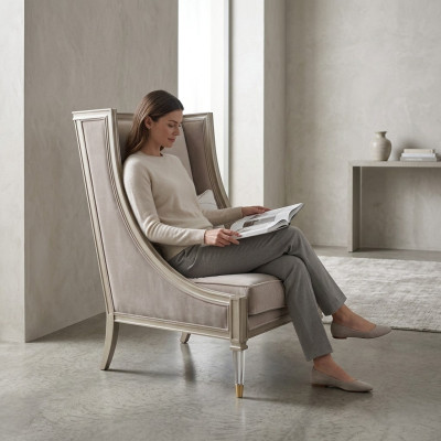 Silla de diseño de lujo en Dubai Hotel. Muebles de calidad con asiento individual para relajarse.