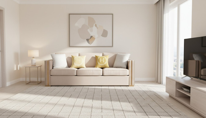 Sofá de diseño de tres plazas para la sala de estar, tapizado, moderno, decoración, muebles.