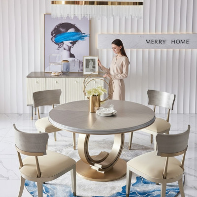 Conjunto de comedor completo: mesa redonda + 4 sillas con respaldo.