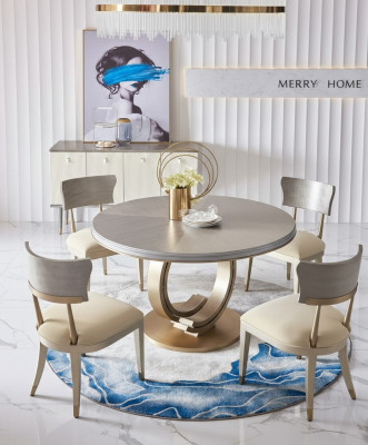 Conjunto de comedor completo: mesa redonda + 4 sillas con respaldo.