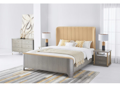 Juego de dormitorio Cama Mesita de noche Diseño Moderno Grupo de camas 3 piezas de cuero.