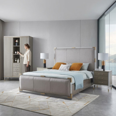 Muebles de dormitorio de lujo cama 2x juego de mesitas de noche camas muebles de hotel de Dubai