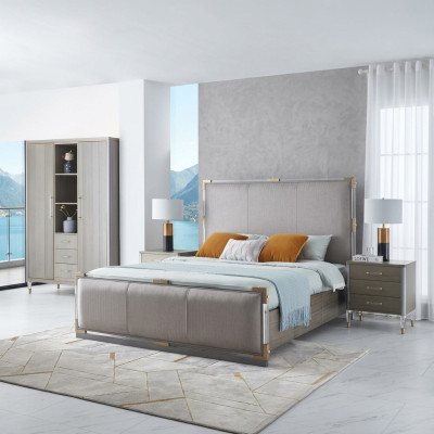 Muebles de dormitorio de lujo cama 2x juego de mesitas de noche camas muebles de hotel de Dubai