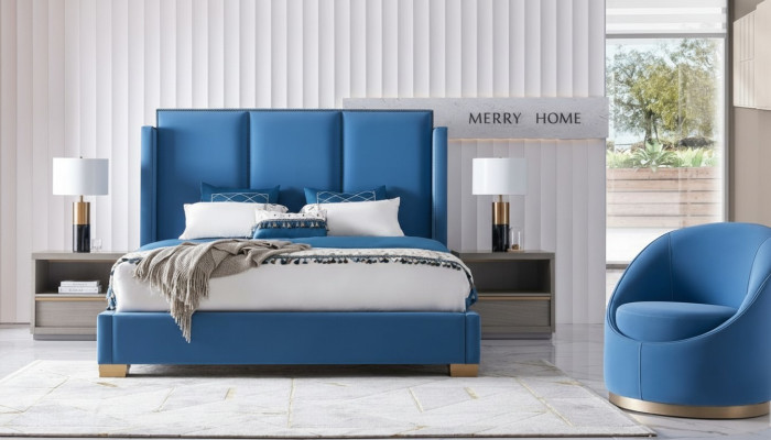 Azul real cama doble habitación de dormir cama textil 180x200 hotel de lujo