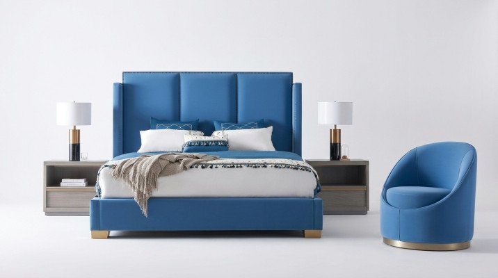 Azul real cama doble habitación de dormir cama textil 180x200 hotel de lujo