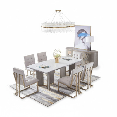 Juego de mesa para 6 sillas de mesa de lujo de estilo mobiliario de 8 piezas grupo de sillas.