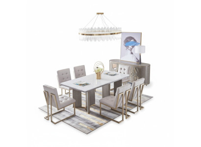 Juego de mesa para 6 sillas de mesa de lujo de estilo mobiliario de 8 piezas grupo de sillas.