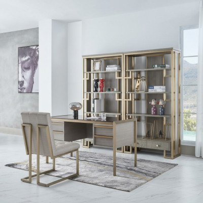 Mobiliario de oficina conjunto de estilo rústico: escritorio, silla, sillón, secreter, mesa