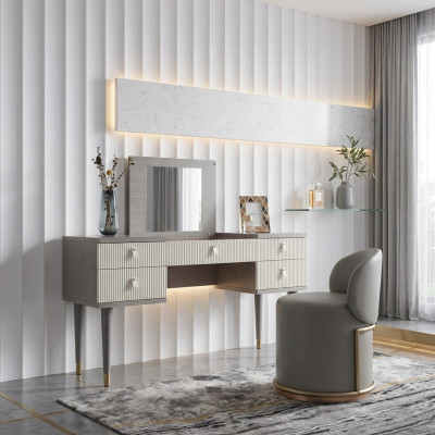 Mesa de maquillaje Espejo Decoración Taburete Conjunto Completo Cómoda Dormitorio Nuevo