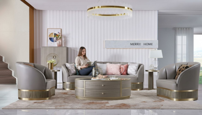 Diseño de muebles de decoración, sofá de 3 plazas + 1 plaza, juego de sofá tapizado de cuero.