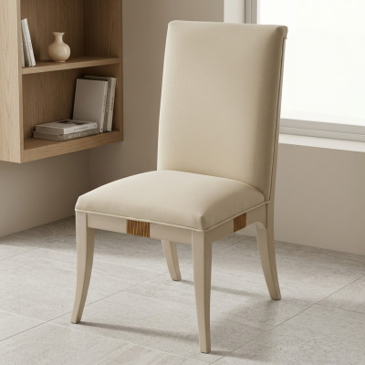 Silla de cuero acolchada de lujo, silla de diseñador, silla de comedor de madera.