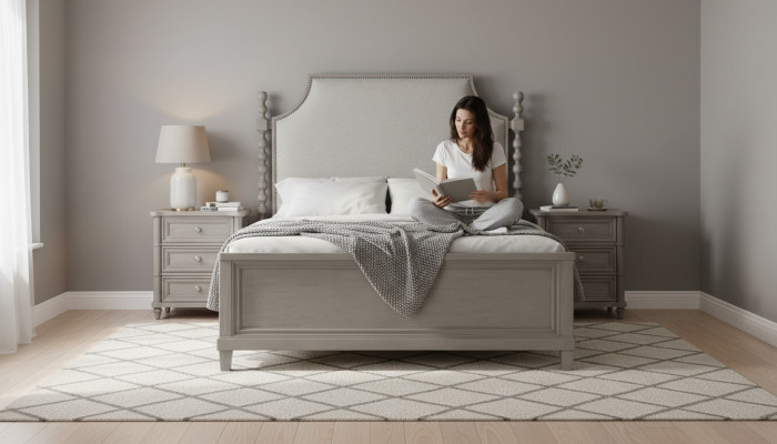 Muebles clásicos de casa de campo Juego de dormitorio real de 3 piezas. Cama