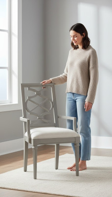 Silla de diseño de lujo con reposabrazos Textil real Mueble unipersonal Madera