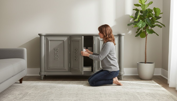 Cómoda Aparador Consola Madera Armario Perchero Credenza Muebles de diseño Gris Nuevo