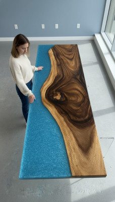 Resina epoxi mesa de comedor madera de decoración real muebles masivos mesa de epoxy con efecto cascada