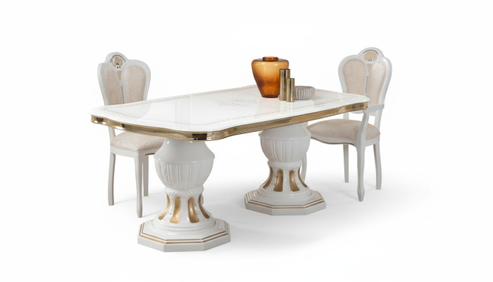 Mesa de comedor clásica Mesa de salón Mesa de estilo italiano Muebles blanco y dorado