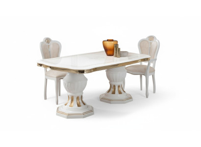 Mesa de comedor clásica Mesa de salón Mesa de estilo italiano Muebles blanco y dorado