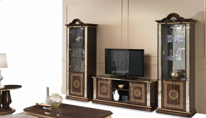 Mueble de pared italiano conjunto de 3 piezas con armario de muebles y vitrina de muebles de lujo de televisión con vitrinas de vidrio.