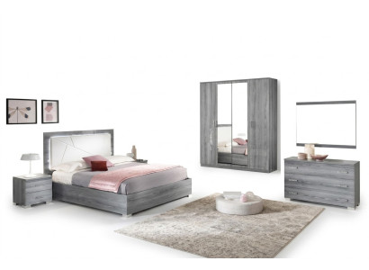Dormitorio Set Cama 2 mesitas de noche Cómoda Espejo Armario 6 piezas Muebles
