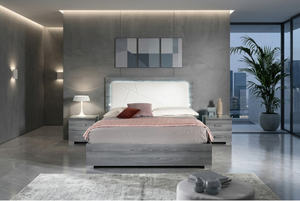 Cama de lujo Dormitorio Camas Moderna madera Cama doble gris 160x200 nuevo