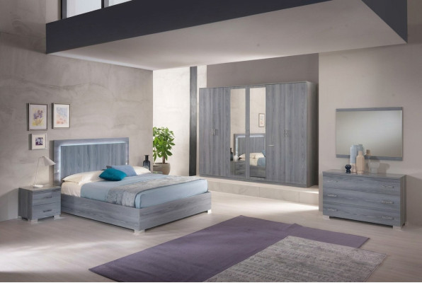 Muebles de dormitorio Set cama 2x mesita de noche cómoda espejo armario ropero de 6 piezas.