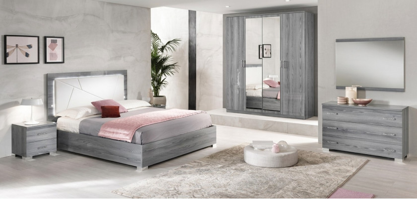 Muebles italianos de 4 piezas para dormitorio, cama, 2 mesitas de noche, armario nuevo.