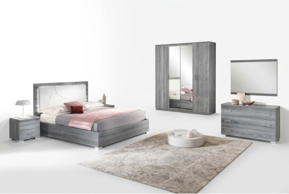 Muebles italianos de 4 piezas para dormitorio, cama, 2 mesitas de noche, armario nuevo.