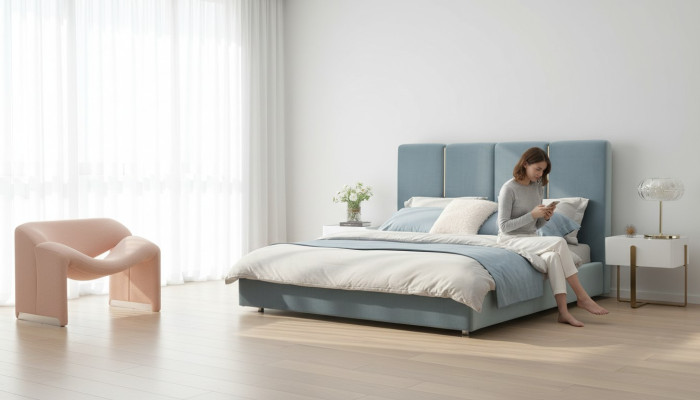 Cama de diseño azul 180x200 dormitorio camas textil hotel lujo tapicería asiento