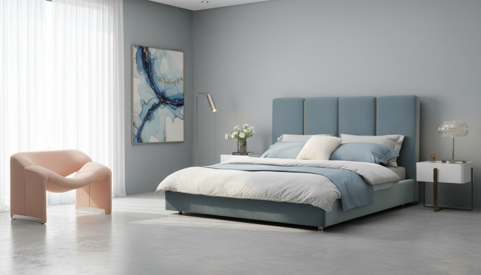 Cama de diseño azul 180x200 dormitorio camas textil hotel lujo tapicería asiento