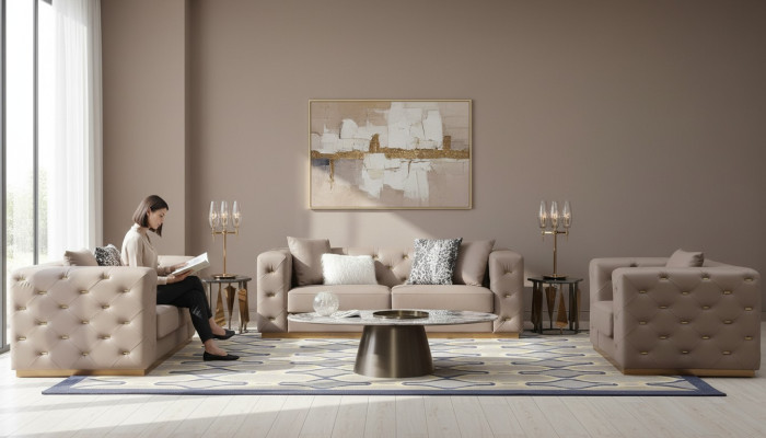 Sofá 3 plazas moderno conjunto de sala de estar sofá de diseñador textil nuevo