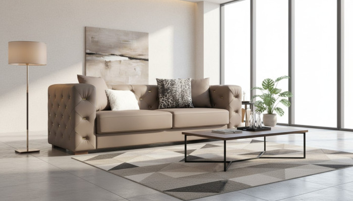 Sofá de diseño moderno de tres plazas con tapizado, Chesterfield, muebles de lujo.