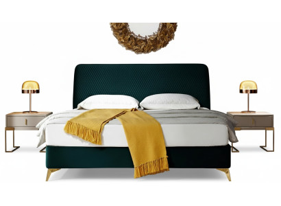 Dormitorio de 3 piezas. Cama, 2 mesitas de noche, consola. Camas acolchadas dobles de hotel.