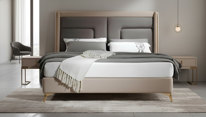 Diseño de cama de lujo para dormitorio, cama acolchada, muebles de hotel para dormir doble de 180x200.