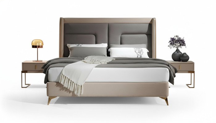 Diseño de cama de lujo para dormitorio, cama acolchada, muebles de hotel para dormir doble de 180x200.