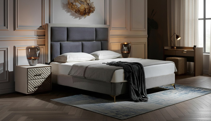 Dormitorio 3 piezas. Juego de cama 2x Mesita de noche Consola Camas Dobles Acolchadas Hotel